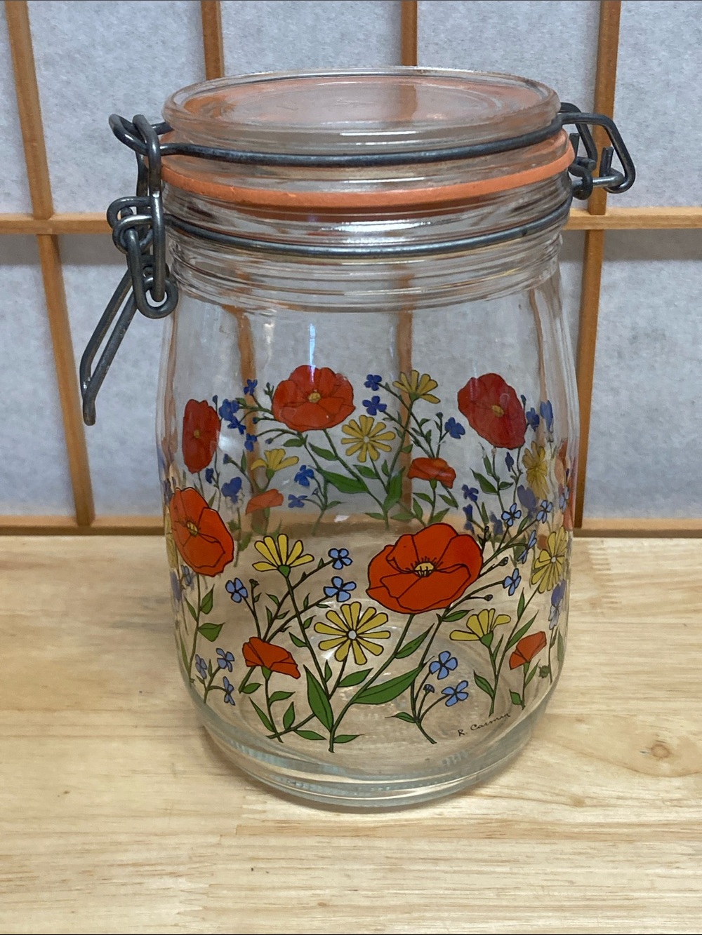 Vintage ARC France "Wild Poppy" Glass Canister 1L